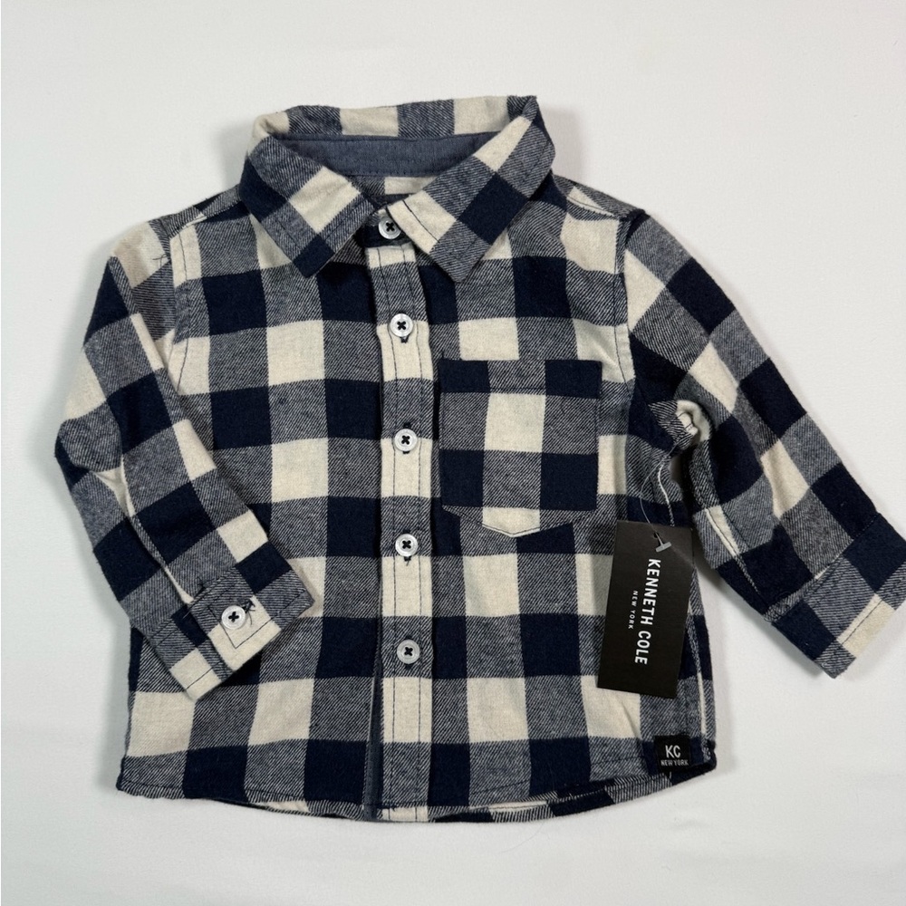 NWT KENNETH COLE NEW YORK Baby Flannel Button‎ Down Shirt Buffalo Plaid 12M NEW